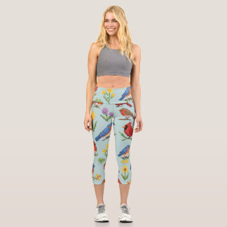 Pixel-Vögel und Blume Capri Leggings