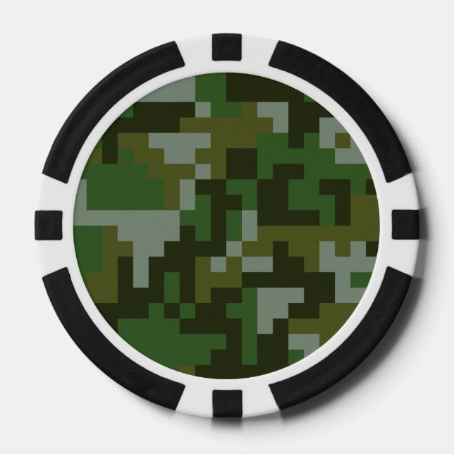 Pixel-Wald-Tarnmuster Pokerchips (Vorderseite)