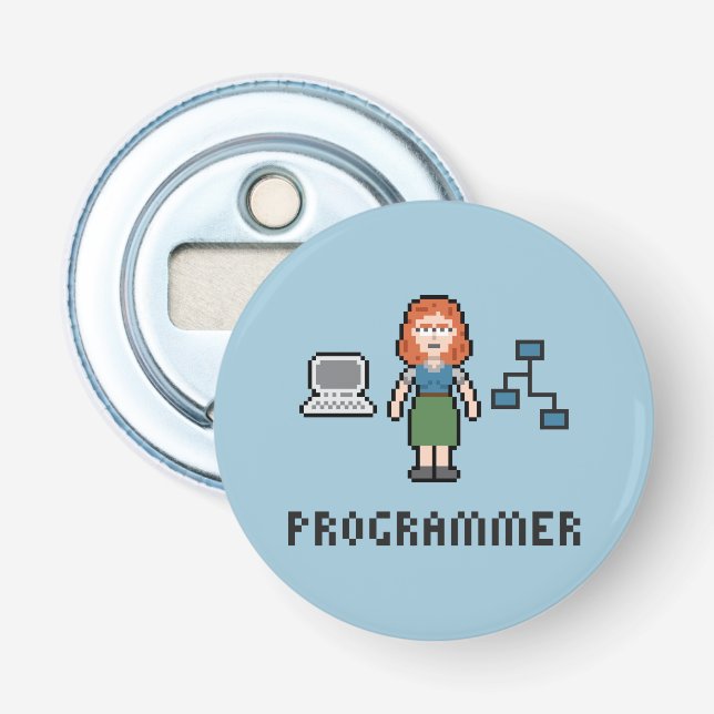 Pixel-weiblicher Programmierer-Flaschen-Öffner Flaschenöffner (Vorderseite)