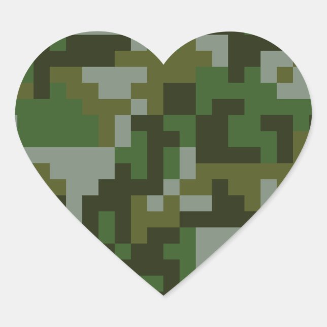 Pixel Woodland Camouflage Muster Herz-Aufkleber (Vorderseite)