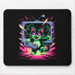 Pixel-Wut-Katze Retro-Gamer-Glitch im 8-Bit-Stil  Mousepad