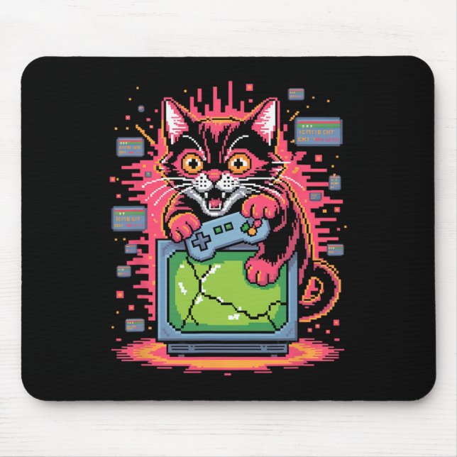 Pixel-Wut-Katze Retro-Spieler Glitch im 8-Bit-Stil Mousepad (Vorne)