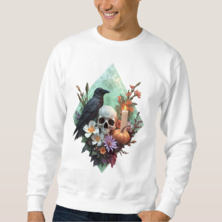 Pixelart Blumenkrähe mit Totenkopf Sweatshirt