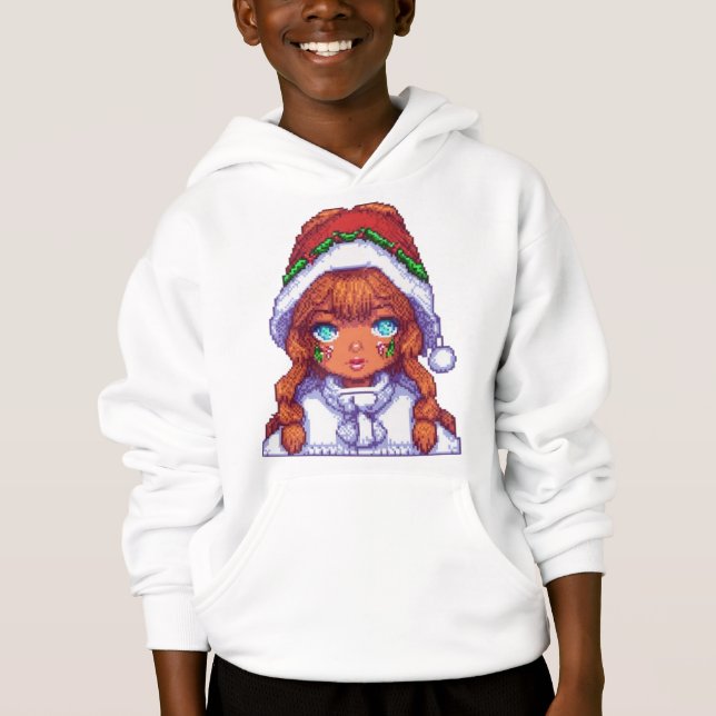 Pixelart-Mädchen mit Weihnachtsmannmütze Hoodie (Vorderseite)