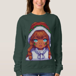 Pixelart-Mädchen mit Weihnachtsmannmütze Sweatshirt