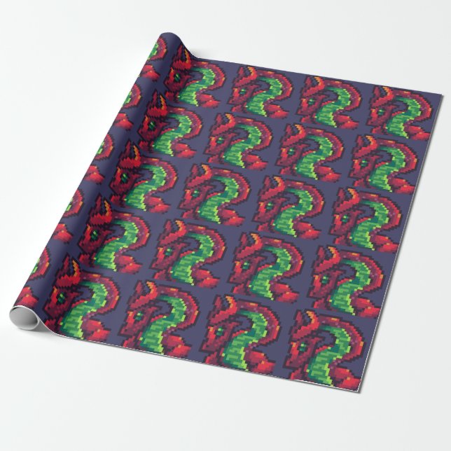 Pixelart, Pixel Art dragon Geschenkpapier (Ungerollt)