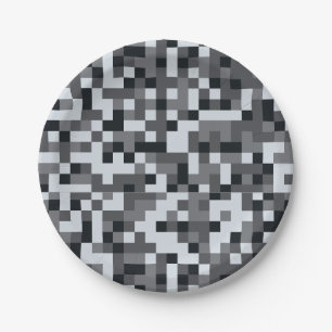 Pixelart-Videospiel schwarze und graue Geburtstags Pappteller
