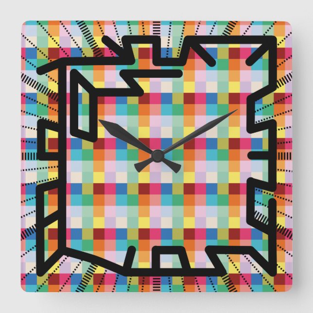PIXELAT chained numbers by Masanser Quadratische Wanduhr (Vorderseite)