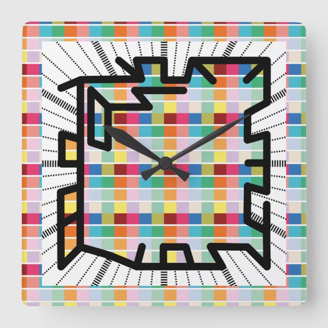 PIXELAT chained numbers by Masanser Quadratische Wanduhr (Vorderseite)