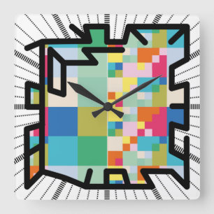 PIXELAT chained numbers by Masanser Quadratische Wanduhr