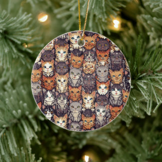 Pixelated Digital Colorful Cats Keramik Ornament