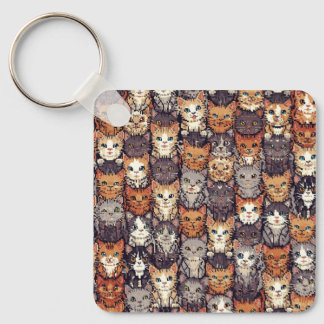 Pixelated Digital Colorful Cats Schlüsselanhänger