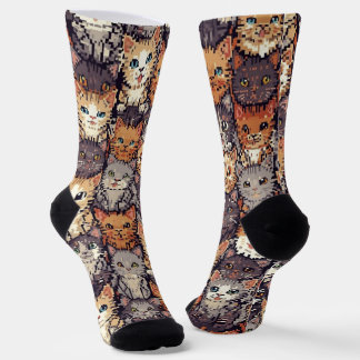 Pixelated Digital Colorful Cats Socken