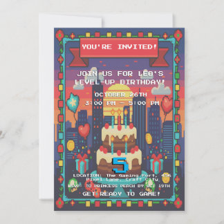 Pixelated gamer Level-Up Birthday Invitation Einladung