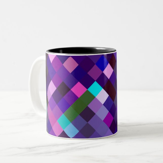 Pixelated Pattern - Purple Zweifarbige Tasse (Vorderseite Links)