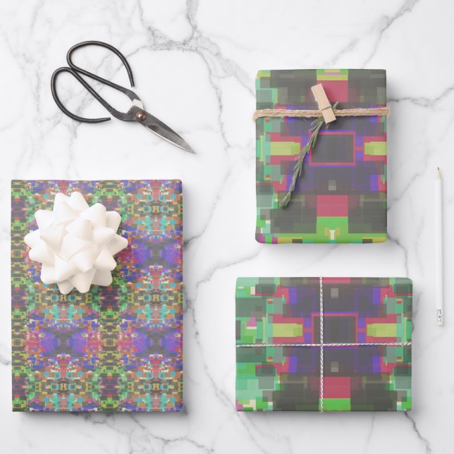 Pixelated Patterned Beyond Colors Of The Rainbow Geschenkpapier Set (Vorderseite)