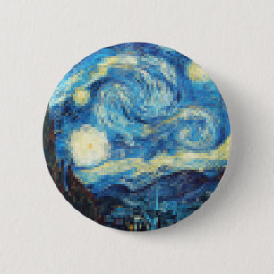Pixelated Starry Night von Van Gogh Button