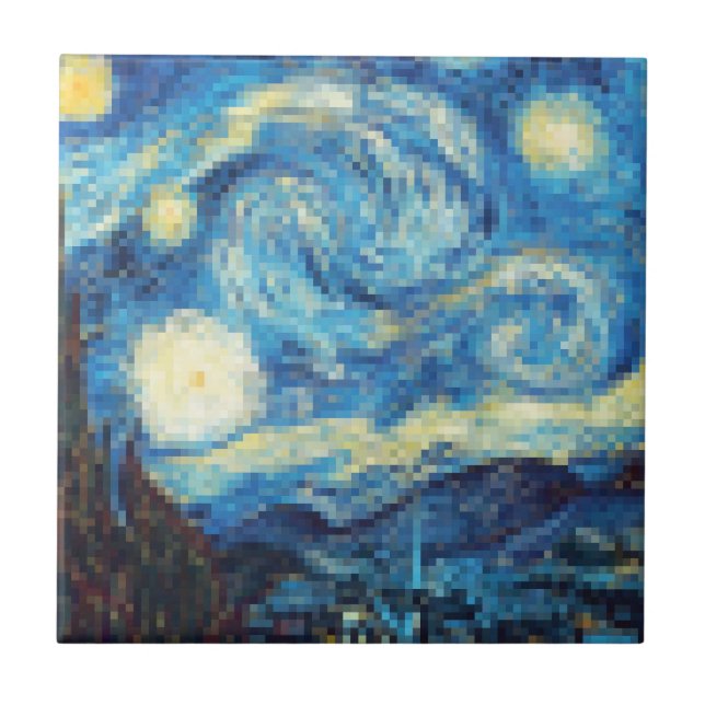 Pixelated Starry Night von Van Gogh Fliese (Vorderseite)