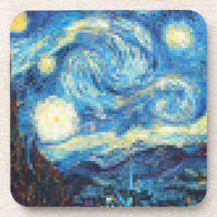 Pixelated Starry Night von Van Gogh Getränkeuntersetzer