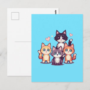 Pixelige bunte Kätzchen Grün Postkarte