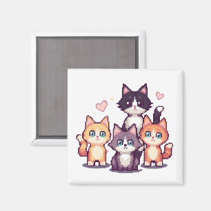Pixelige Bunte Kätzchen Weiß Magnet