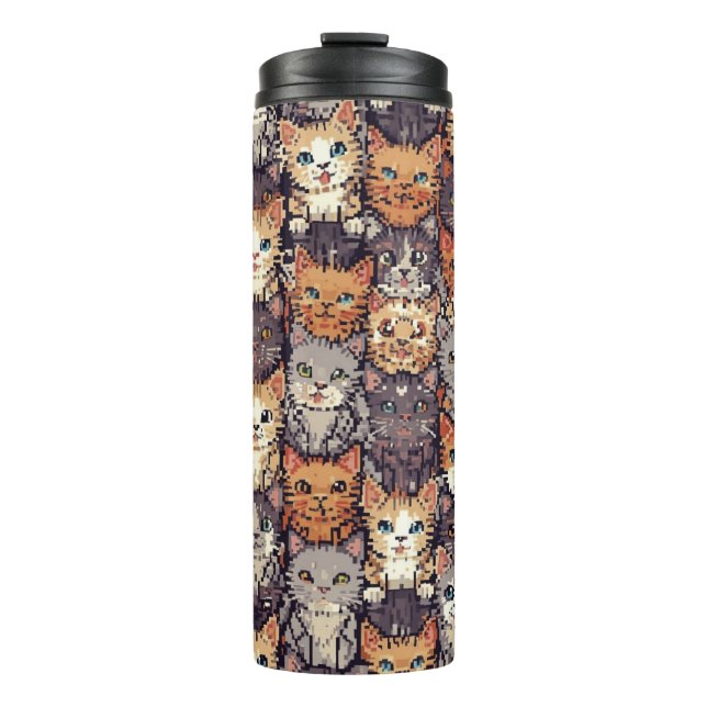 Pixelige digitale bunte Katzen Thermosbecher (Vorderseite)