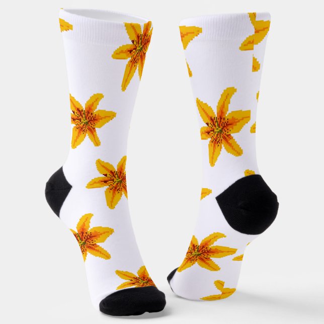 Pixelige gelbe Lilienblume Socken (Gewinkelt)