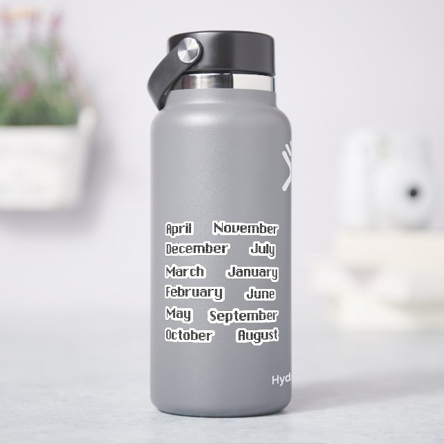 Pixelige Monate des Jahres B/W Aufkleber Set (HydroFlask)