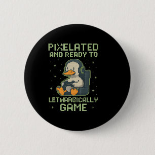 Pixeliger Gamer-Enten-Retro-8-Bit-Gaming-Parodie-D Button