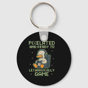 Pixeliger Gamer-Enten-Retro-8-Bit-Gaming-Parodie-D Schlüsselanhänger