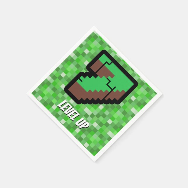 Pixeliger Gamer Grünes Gebäude Level Up 7 Serviette (Ecke)