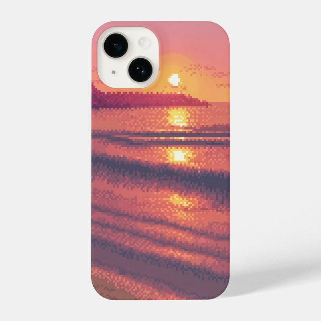 pixeliger Sonnenuntergang iPhone 14 Hülle (Rückseite)