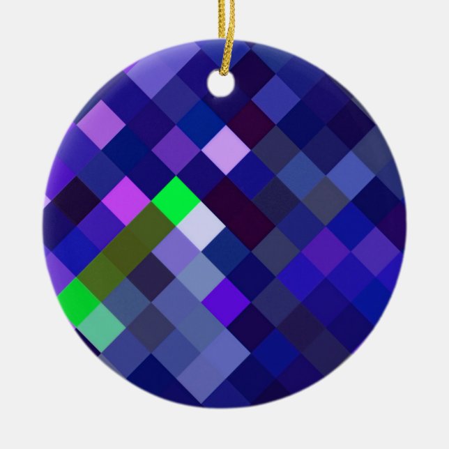 Pixelmuster - Indidigo Keramik Ornament (Vorne)