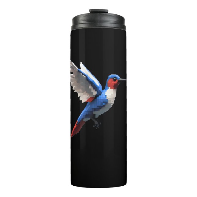 Pixels Blue Hummingbird Thermosbecher (Vorderseite)