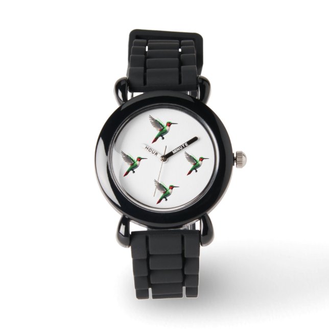 Pixels Green Hummingbird Armbanduhr (Vorderseite)