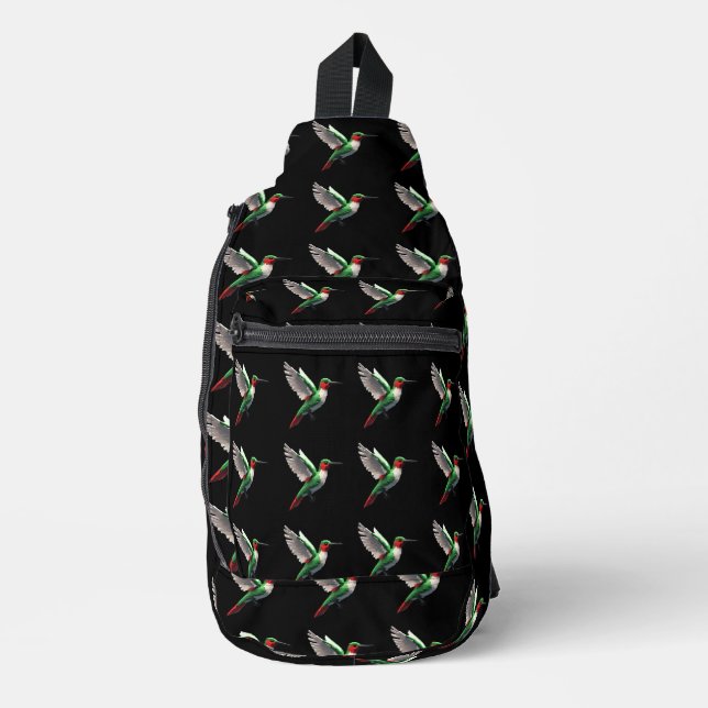 Pixels Green Hummingbird Crossbody Bag (Vorderseite)