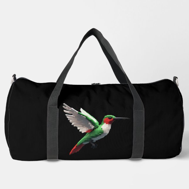 Pixels Green Hummingbird Duffle Bag (Vorderseite)