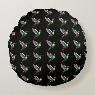 Pixels Green Hummingbird Rundes Kissen