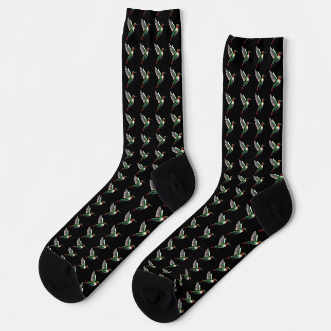 Pixels Green Hummingbird Socken (Linkes Detail)