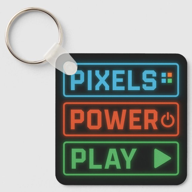 Pixels Power Play Keychain – Retro Gamer Accessory Schlüsselanhänger (Vorderseite)