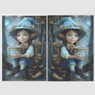 Pixie Blue Hat Mirror Image Tissue Paper Seidenpapier