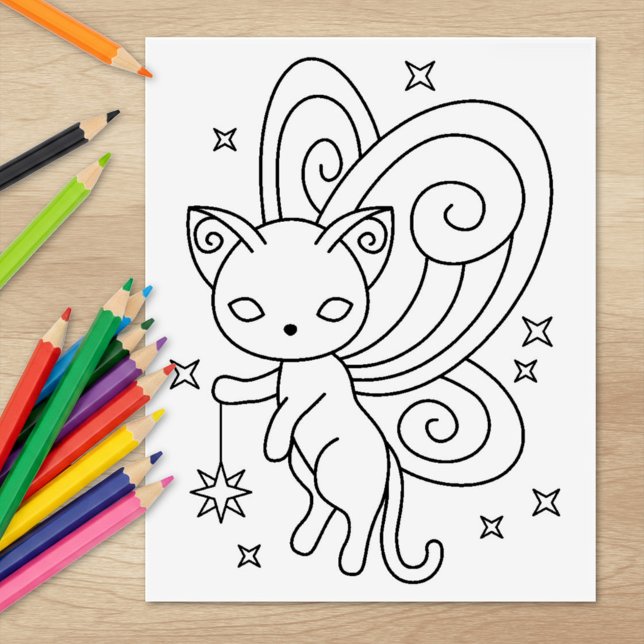 Pixie Cat - Fairy Wings Kitoring Page Gummistempel (Von Creator hochgeladen)