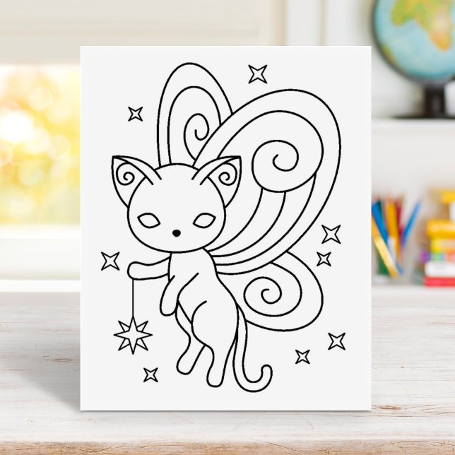 Pixie Cat - Fairy Wings Kitoring Page Gummistempel (Von Creator hochgeladen)
