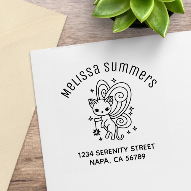 Pixie Cat Fairy Wings Kitten Arch Address Gummistempel (Von Creator hochgeladen)