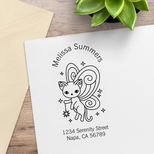 Pixie Cat - Fairy Wings Kitty Address Gummistempel (Von Creator hochgeladen)