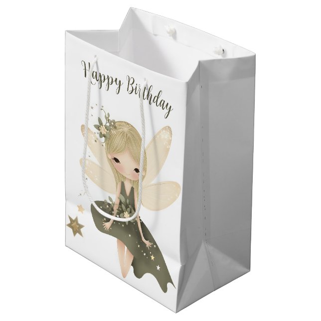 Pixie Fairy Girl mit Sternen Mittlere Geschenktüte (Vorderseite Schrägansicht)