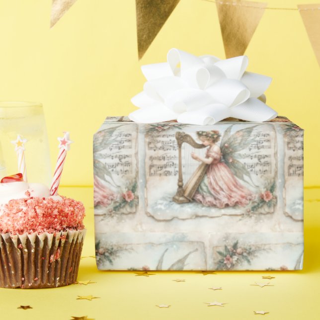 Pixie Fairy spielt Harfe Geschenkpapier (Geburtstagsparty)