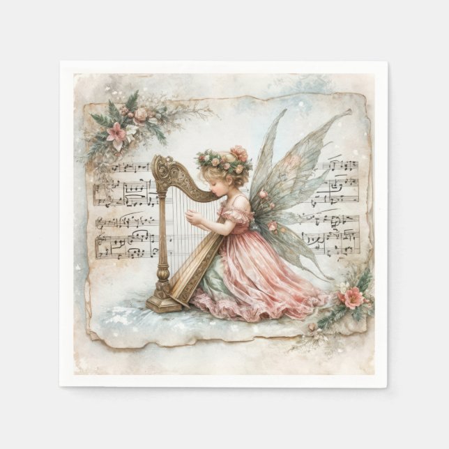 Pixie Fairy spielt Harfe Serviette (Vorderseite)
