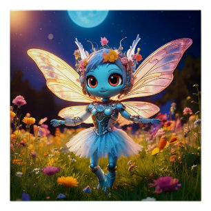 Pixie Robot Ballerina Tanzen in den Wildblumen Poster