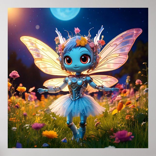 Pixie Robot Ballerina Tanzen in den Wildblumen Poster (Vorne)